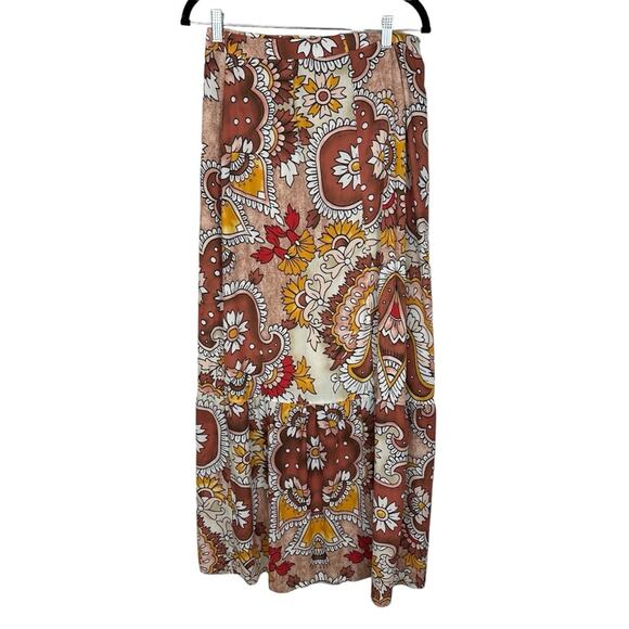 BCBG MaxAzria Wrap Midi Skirt Dusty Rio Red Paisley Size Medium - Picture 7 of 10